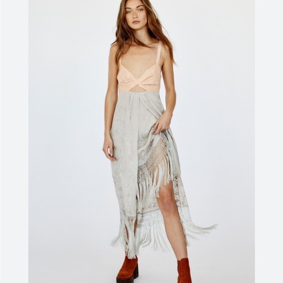 Free People Dresses & Skirts - Free People Love Me Not Embroidered Fringe Cutout Midi Dress